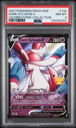2021 POKEMON SWSH BLACK STAR PROMO CELEBRATIONS COLL #134 DARK SYLVEON V PSA 8 - Image 1