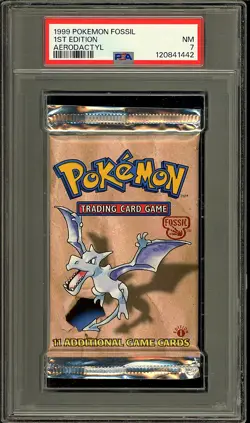 Pokemon 1999 WOTC 1st Edition Fossil Aerodactyl Sealed Booster Pack PSA 7 - Image 1