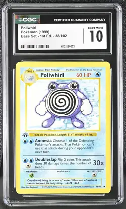 CGC 10 Poliwhirl 1999 Base Set Shadowless 1st Edition 38/102 Pokemon Card - Image 1