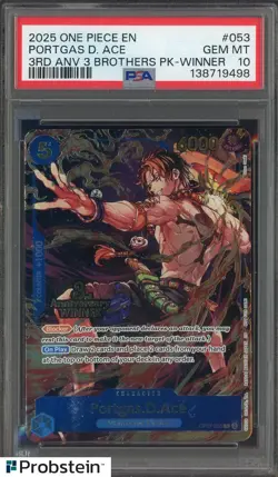 2025 One Piece EN 3rd Anniversary 3 Brothers Winner 053 Portgas D. Ace PSA 10 - Image 1