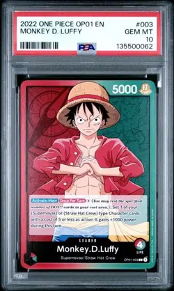 2022 ONE PIECE OP01-ROMANCE DAWN 003 MONKEY D. LUFFY PRE ERRATA PSA 10 GEM MINT - Image 1