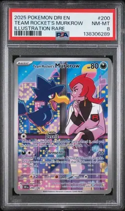 2025 POKEMON DRI EN-DESTINED RIVALS #200 TEAM ROCKET'S MURKROW PSA 8 - Image 1