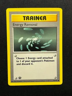 Pokemon Energy Removal 92/102 Base Set 1st Edition Shadowless Trainer Card - Image 1
