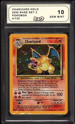 Pokemon 2000 Charizard 4/130 Holo Base Set 2 GEM MINT MEW 10 - Image 1