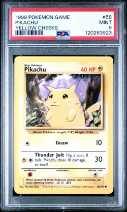 1999 POKEMON BASE SET UNLIMITED YELLOW CHEEKS #58 PIKACHU PSA 9 - Image 1