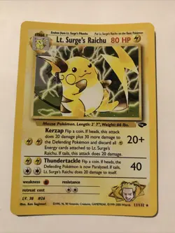 Pokemon TCG Lt. Surge's Raichu 11/132 Holo Rare Gym Challenge - Image 1