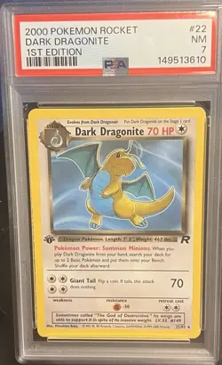2000 POKEMON ROCKET 1ST EDITION #22 DARK DRAGONITE PSA 7 - Image 1