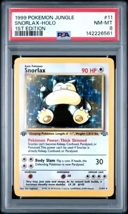 Pokemon PSA 8 Near Mint 1st Edition Snorlax Holo 11/64 1st Edition Jungle - Image 1