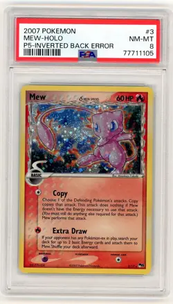 2007 Pokemon Pop Series 5 Mew Holo Inverted Back #3 Swirl PSA 8 - Image 1