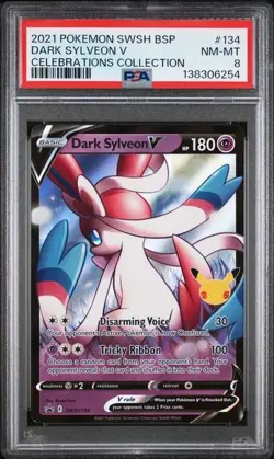 2021 POKEMON SWSH BLACK STAR PROMO CELEBRATIONS COLL #134 DARK SYLVEON V PSA 8 - Image 1
