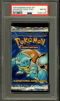 Pokemon 1999 WOTC Thick Font Base Set Blastoise Sealed Booster Pack PSA 8 - Image 1