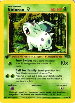 Pokemon TCG Nidoran Jungle 57/64 Regular 1st Edition Common LP - Image 1