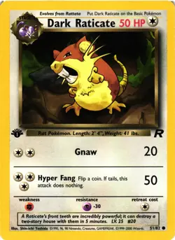 Pokemon TCG Dark Raticate 51/82 1st Edition Team Rocket LP - Image 1