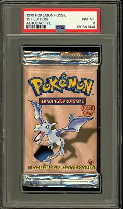 Pokemon 1999 WOTC 1st Edition Fossil Aerodactyl Sealed Booster Pack PSA 8 - Image 1