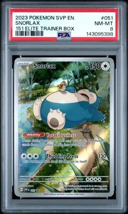 2023 Pokemon SVP EN #051 Snorlax 151 Elite Trainer Box PSA 8 - Image 1