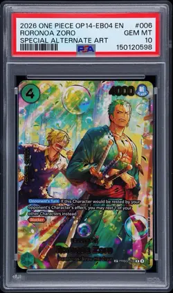 2026 ONE PIECE OP14-EB04 SPECIAL ALTERNATE ART #006 RORONOA ZORO PSA 10 BUBBLE - Image 1