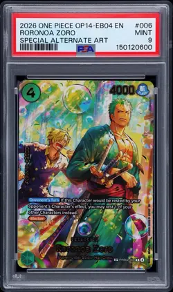 2026 ONE PIECE OP14-EB04 SPECIAL ALTERNATE ART #006 RORONOA ZORO PSA 9 BUBBLE - Image 1