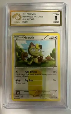 MEOWTH 102/101 CGA 8 MT Secret Rare Holo B&W Noble Victories 2011 - Pokemon Card - Image 1