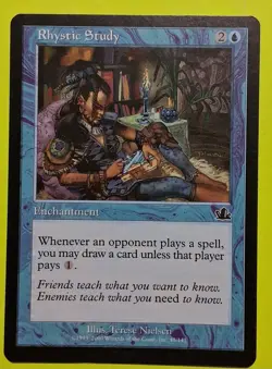 Rhystic Study Magic The Gathering NRMNT (See Corner Photos) - Image 1
