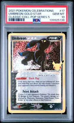 Umbreon-gold Star 17 Celebrations Classic Collection Pokemon PSA 10 - Image 1
