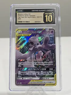 CGC 10 PRISTINE Japanese Mewtwo & Mew GX 052/173 RR Tag Team GX sm12a Pokemon - Image 1