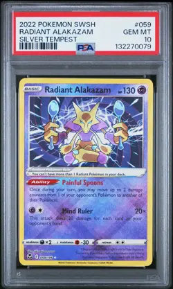 2022 POKEMON SWORD & SHIELD SILVER TEMPEST #059 RADIANT ALAKAZAM PSA 10 - Image 1