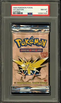 Pokemon 1999 WOTC Vintage 1st Edition Fossil Zapdos Sealed Booster Pack PSA 8 - Image 1