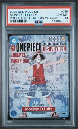One Piece Monkey D. Luffy US Voyage NCAA College Basketball Card Promo PSA 10 - Image 1