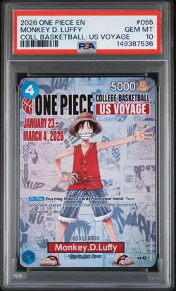 2026 ONE PIECE PROMOS COLLEGE BASKETBALL US VOYAGE MONKEY D. LUFFY PSA 10 - Image 3
