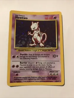 Pokemon Mewtwo TCG Base Set Holo Unlimited Rare Card 10/102 - Image 1