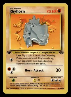 Rhyhorn 61/64 Common Jungle 1st Edition WOTC Pokemon NM - Image 1