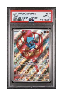 2025 POKEMON MEP EN-ME BLACK STAR PROMO #010 RIOLU MEG ETB-MEGA LUCARIO PSA 10 - Image 1