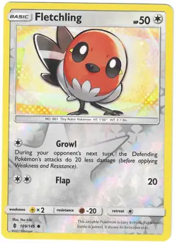 Pokemon FLETCHLING REVERSE HOLO GUARDIANS RISING 109/145 PACK FRESH - Image 1