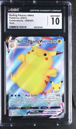 ✨ CGC 10 Surfing Pikachu Vmax 009/025 Pokemon Celebrations 2021 English - Image 1