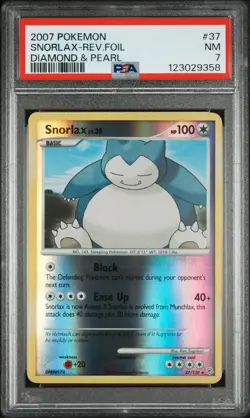 2007 POKEMON DIAMOND & PEARL #37 SNORLAX-REVERSE FOIL PSA 7 - Image 1