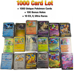 1000 Pokemon Card Lot + 50 Holo, Rares, Reverse Foils EX - Signature Collection - Image 1