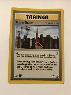 2002 Pokemon 1st Edition Neo Destiny Trainer Radio Tower 95/105 Rare Card - Image 1