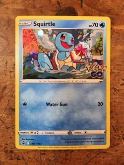 Squirtle SWSH233 Black Star Promo Pokemon Go Card Holo Holding Gift - Image 1