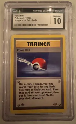 CGC GEM MINT 10 Poke Ball #64 1st Edition Jungle Pokemon TCG RARE 1999 Vintage - Image 1