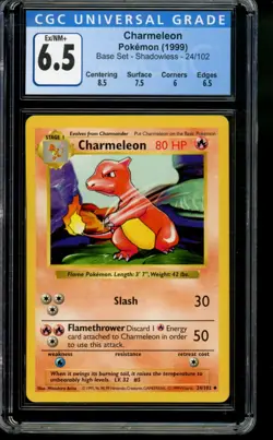 Charmeleon 24/102 Pokemon TCG Base Set Shadowless Graded CGC 6.5 EX/NM+ - Image 1