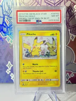 Pikachu SM162 Black Star Promo Pokemon Sun Moon Team Up Promo PSA 8 NM-MT - Image 1