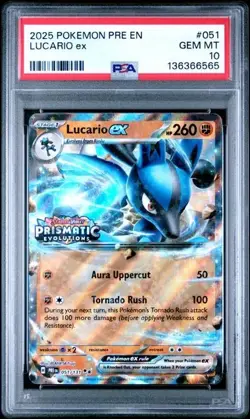 2025 POKEMON PRE EN-PRISMATIC EVOLUTIONS #051 LUCARIO EX PSA 10 STAMPED🔥 - Image 1