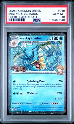 2025 POKEMON DRI EN-DESTINED RIVALS PRERELEASE-STAFF MISTY'S GYARADOS PSA 10 - Image 1