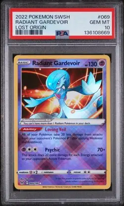 2022 POKEMON SWORD & SHIELD LOST ORIGIN #069 RADIANT GARDEVOIR PSA 10 - Image 1