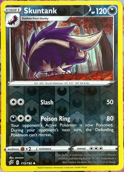 Pokemon - Skuntank - Reverse Holo - 115/192 - Rebel Clash - NM/M - Image 1