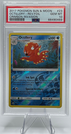 2017 POKEMON SUN & MOON CRIMSON INVASION #23 OCTILLERY-REVERSE FOIL PSA 10 GEM - Image 1