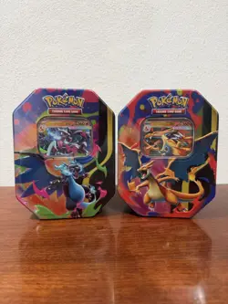 Pokemon TCG Mega Charizard X ex & Mega Charizard Y ex Tins Lot of 2 Sealed - Image 1