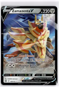 Pokemon TCG Zamazenta V 105/172 Swsh09: Brilliant Stars Ultra Rare - Image 1