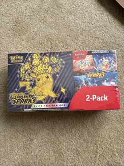 Pokemon Surging Sparks Elite Trainer Box Booster Bundle COSTCO 2-PACK IN HAND - Image 1