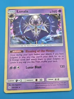 Lunala 102/236 Cosmic Eclipse Holo Rare Pokemon Card NM - Image 1